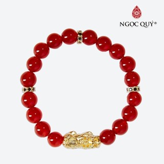  Vòng Tay Đá Mã Não Đỏ Charm Tỳ Hưu Mạ Vàng 24K - Ngọc Quý 