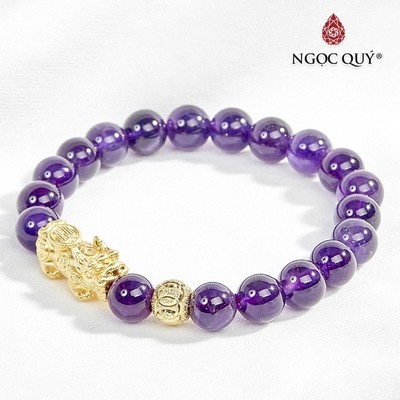 Vòng tay phong thủy hạt 8mm phối tỳ hưu S925 mạ vàng  Mẫu VC0115 - Ngọc Quý