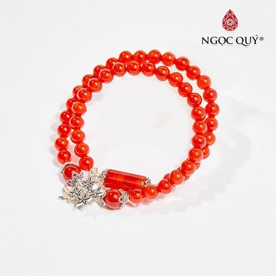 Vòng tay 2 lines mã não đỏ charm ngôi sao size hạt 6mm Mẫu VC0114 - Ngọc Quý