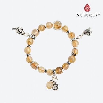 Vòng tay thạch anh tóc vàng charm mèo may mắn Mẫu VC0654 - Ngọc Quý
