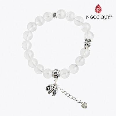 Vòng tay thạch anh ưu linh trắng charm voi Mẫu VC0521 - Ngọc Quý