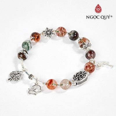 Vòng tay thạch anh ưu linh đa sắc phối charm hồng hạc S925 Mẫu VC0478 - Ngọc Quý