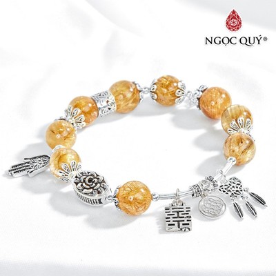 Vòng thạch anh tóc vàng AAA+ phối charm S925 Mẫu VC0615 - Ngọc Quý