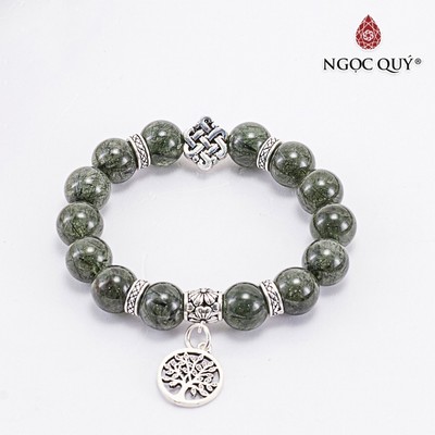 Vòng thạch anh tóc xanh phối charm cây S925 hạt 10mm Mẫu VC0586 - Ngọc Quý