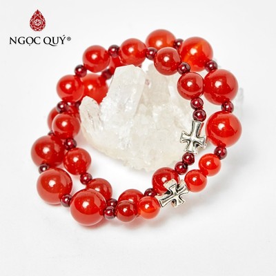 Vòng cặp mân côi đá mã não đỏ cho mẹ và bé Mẫu VC0132 - Ngọc Quý