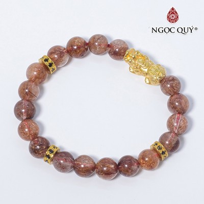 Vòng thạch anh tóc đỏ phối tỳ hưu mạ vàng hạt 8mm - Ngọc Quý