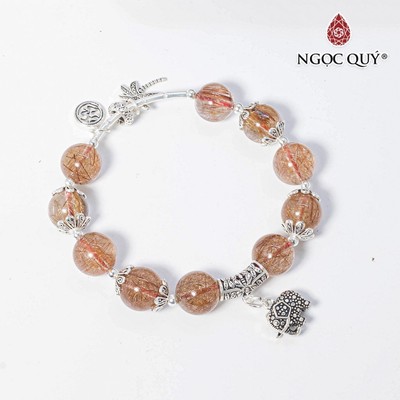 Vòng tay thạch anh tóc đỏ phối charm voi S925 hạt 10mm Mẫu VC0575 - Ngọc Quý