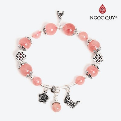 Vòng tay Thạch Anh Hồng phối charm bươm bướm Mẫu VC0867 - Ngọc Quý