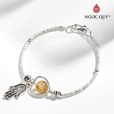 Vòng tay S925 1 hạt thạch anh tóc vàng phối charm bàn tay hamsa S925 Mẫu VC0131 - Ngọc Quý