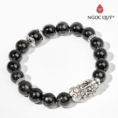 Vòng tay thạch anh tóc đen phối tỳ hưu S925 Mẫu VC0596 - Ngọc Quý