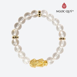  Vòng Tay Đá Thạch Anh Trắng Charm Tỳ Hưu Mạ Vàng 24K - Ngọc Quý 