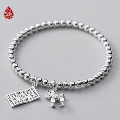 Lắc bi S925 4mm cao cấp phối con ngựa và đôla S925 - Ngọc Quý