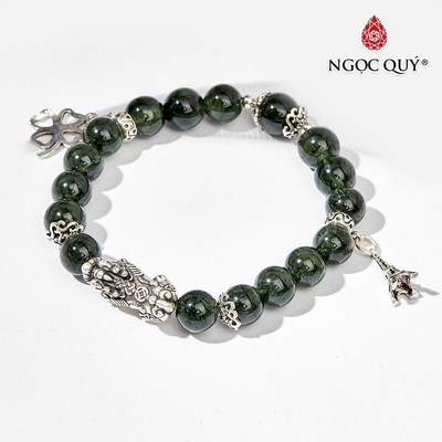 Vòng tay thạch anh tóc xanh phối tỳ hưu S925 hạt Mẫu VC0603 - Ngọc Quý