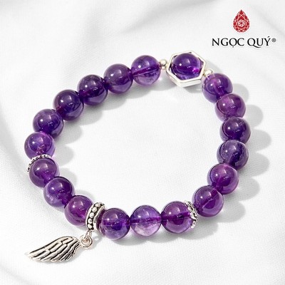 Vòng tay Thạch Anh Tím phối charm cánh S925 Mẫu VC0154 - Ngọc Quý