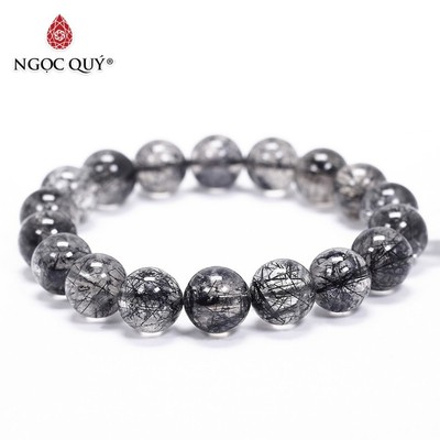 Vòng tay đá thạch anh tóc đen đậm thiên nhiên mệnh thủy, mộc - Ngọc Quý