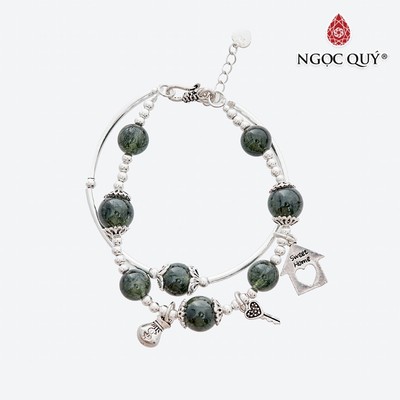 Vòng tay đôi thạch anh tóc xanh phối charm S925 Mẫu VC0646 - Ngọc Quý