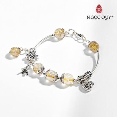 Vòng tay thạch anh tóc vàng phối charm trái tim S925 hạt 10mm Mẫu VC0564 - Ngọc Quý