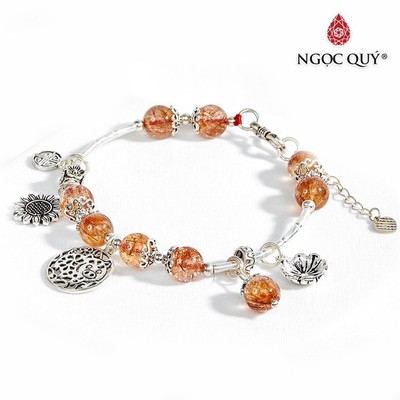 Vòng thạch anh tóc đỏ phối charm heo tài lộc hạt 8mm Mẫu VC0612 - Ngọc Quý