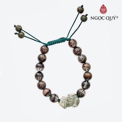 Vòng tay Mala thạch anh ưu linh rêu phối tỳ hưu - Ngọc Quý