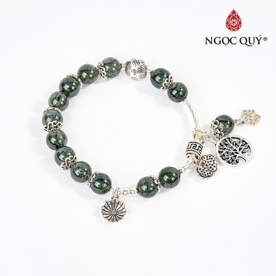 Vòng tay thạch anh tóc xanh phối charm cây S925 hạt 8mm Mẫu VC0574 - Ngọc Quý