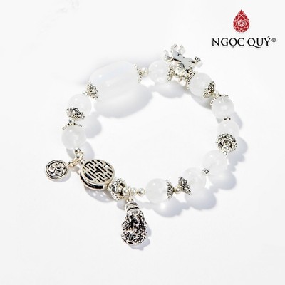 Vòng tay thạch anh ưu linh trắng charm kỳ lân Mẫu VC0525 - Ngọc Quý