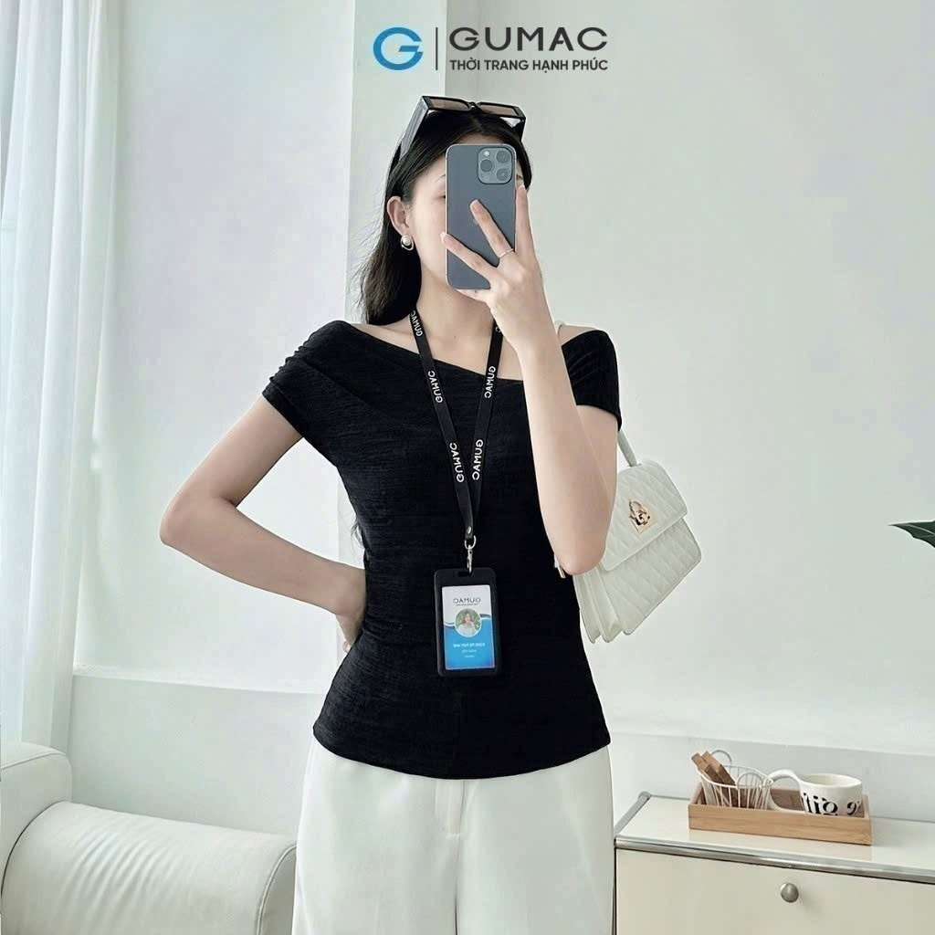 Áo thun nữ kiểu cổ lệch vai thanh lịch sang trọng vải mềm mịn thoáng mát thời trang GUMAC LATE0932 | BigBuy360 - bigbuy360.vn