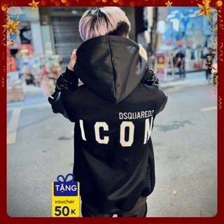 Áo Khoác DSQ iCON Chữ Thêu Sác Nét Phối Tay Da Mũ To Dày Dặn  - Áo Khoác Nỉ Phối Tay Da Nam Nữ ASQ Hottrend 2025