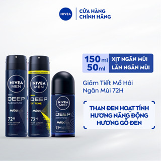 Bộ 3 Xịt Ngăn Mùi NIVEA MEN Deep Gỗ Đen + Deep Extreme 150ml và Lăn Ngăn Mùi Deep Gỗ Đen 50ml - 93381+80027+80031
