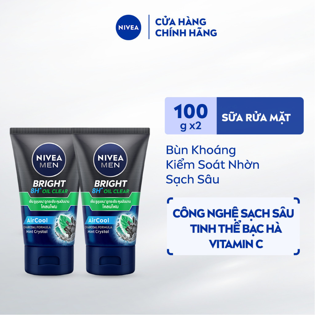 Bộ 2 Sữa Rửa Mặt NIVEA MEN Bright Oil Clear Kiểm Soát Nhờn | Sạch Sâu (100 g) - 86569/88880/88869