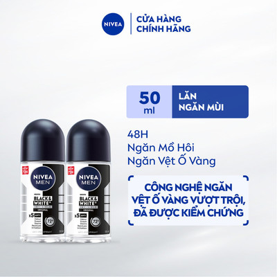 Bộ 2 Lăn Ngăn Mùi Nam NIVEA MEN Black & White Ngăn Vệt Ố Vàng | Hương Nam Tính (50 ml) - 82245x2
