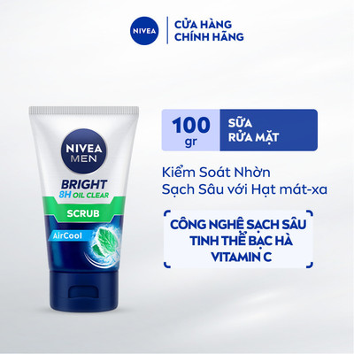Sữa Rửa Mặt NIVEA MEN Bright Oil Clear Scrub Kiểm Soát Nhờn | Chứa Hạt Mát xa 100ml / Sữa Rửa Mặt Nam / Da Dầu - 88880