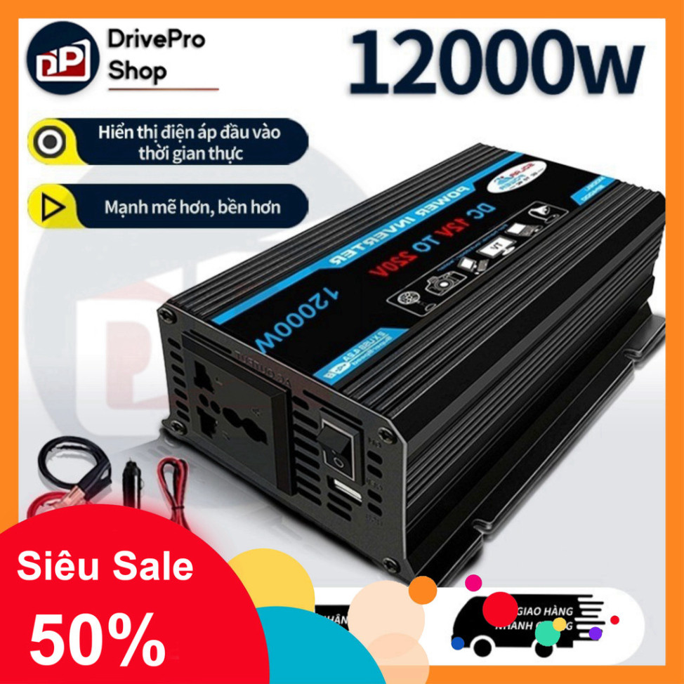 Bộ chuyển nguồn 12v-220v 4000-12000W, biến tần ô tô 4000-12000W, biến tần nguồn 12v-220v, 2 cổng USB