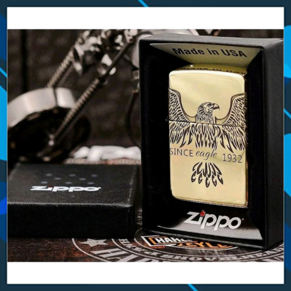 Vỏ Zippo Chính Hãng Mỹ Đồng Khối - Vỏ Zippo Amor Chủ Đề Đại Bàng Mỹ (KHÔNG BAO GỒM  NHIÊN LIỆ