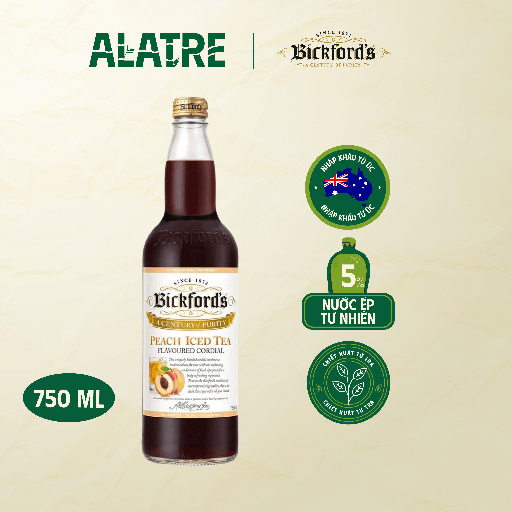 Siro trà đào Bickford's chai 750ml - Phân phối bởi Alatre