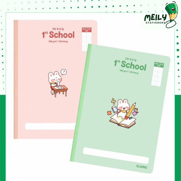 Vở 4 ô ly Klong B5 MS061 may gáy 120 trang tập vở học sinh dòng kẻ ô ly xanh chống nhòekhông hại mắt