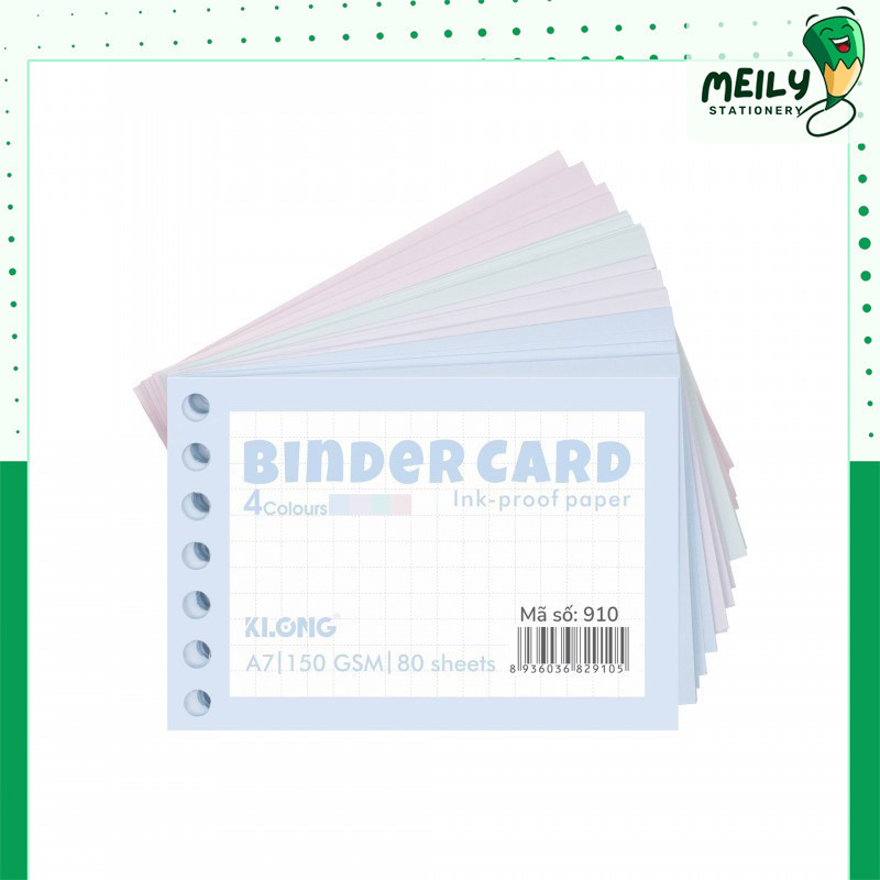 Tệp 80 tờ A7 4 màu 150GSM Binder Card Klong MS 910 giấy note index card cài sổ còng tiện lợi