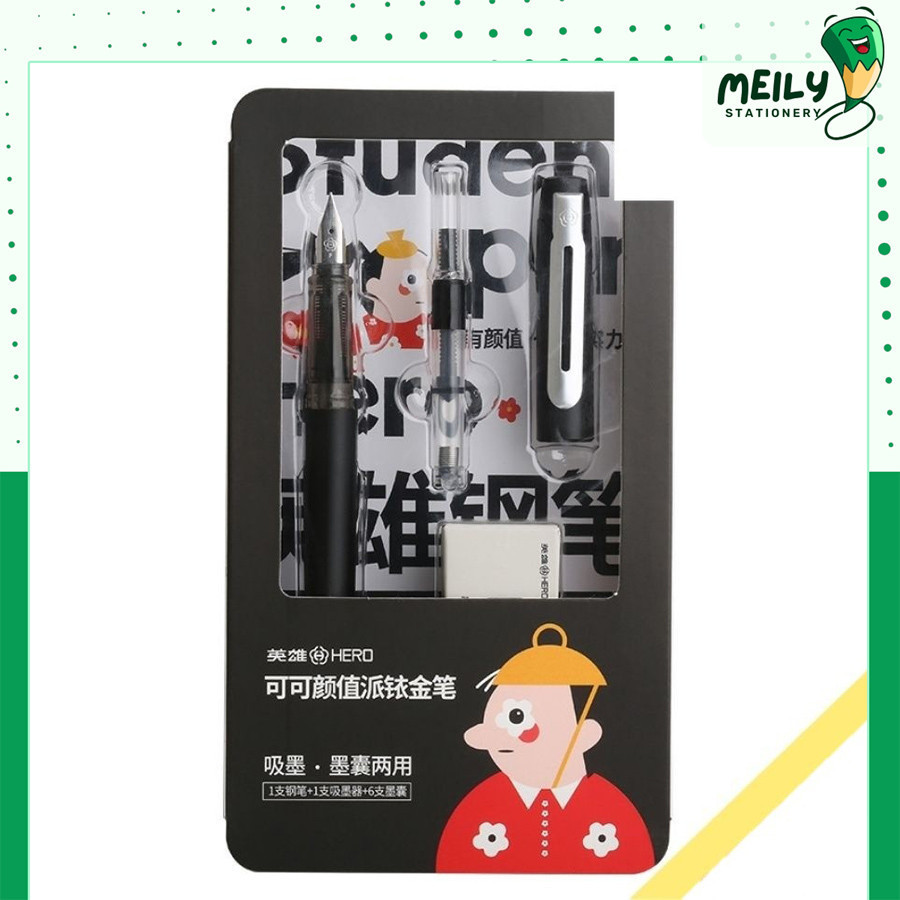 Bút máy Hero luyện chữ đẹp kèm lọ mực B68, bút mực nét thanh nét đậm