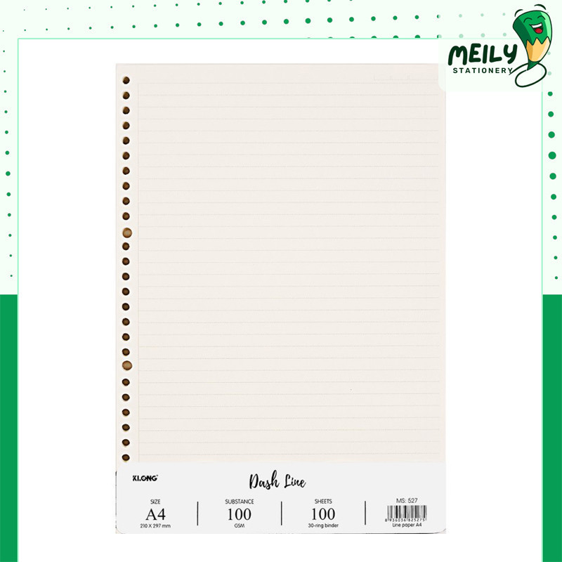 Ruột giấy sổ còng A4 100 tờ kẻ ngang caro nét đứt 100gsm Klong 30 lỗ refill MS 526 527