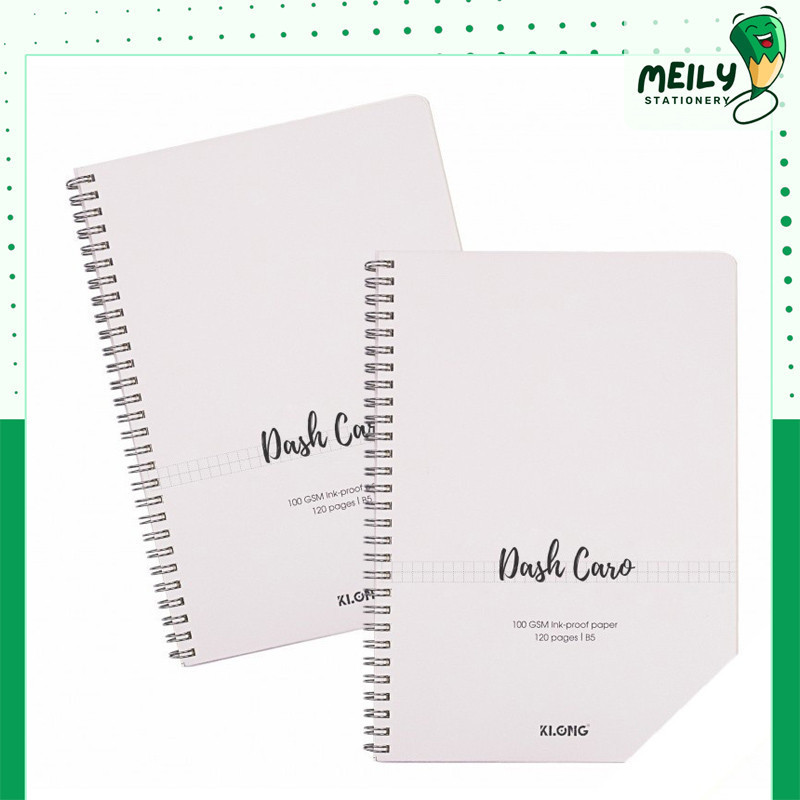 Vở Caro 5x5 nét đứt 120tr lò xo kép B5 Klong bìa nhựa trong suốt Ms 852 MEILY, sổ Klong Dash Caro