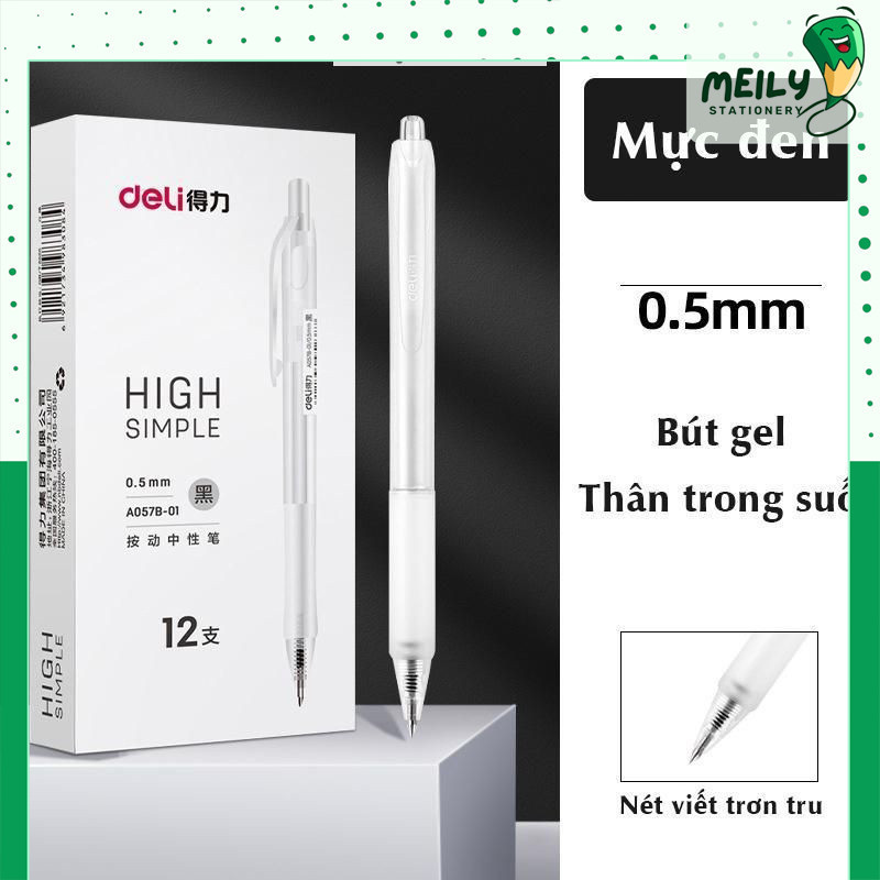 Hộp 12 bút Deli A057B B53 ngòi 0.5mm có ruột refill ghi chép bài tiện lợi