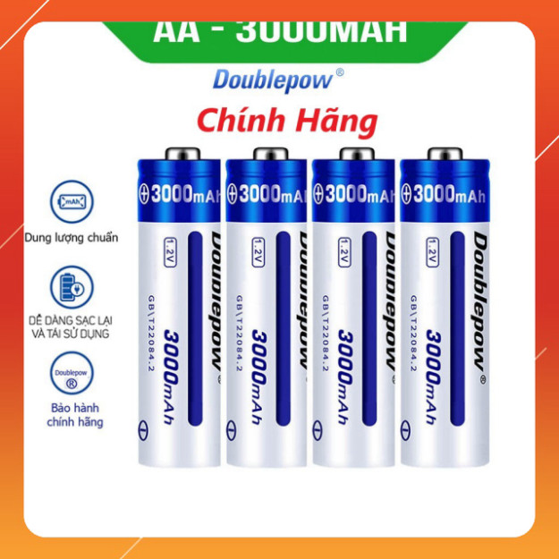Hộp 4 viên Pin AA sạc lại Doublpow dung lượng 3000mAh (pin xanh)