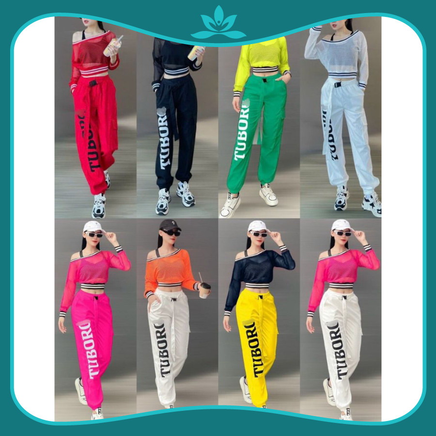 Bộ tập nhảy hiphop zumba 3 món áo lưới quần TuborC túi hộp, đồ tập gym đồng phục đội nhóm, cổ vũ