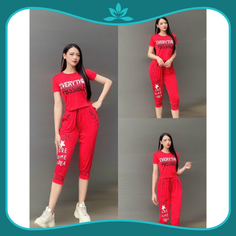 Bộ áo croptop quần lửng tập nhảy tập yoga, zumba, aerobic, dân vũ, đạp xe, bộ mặc nhà đồng phục đội 