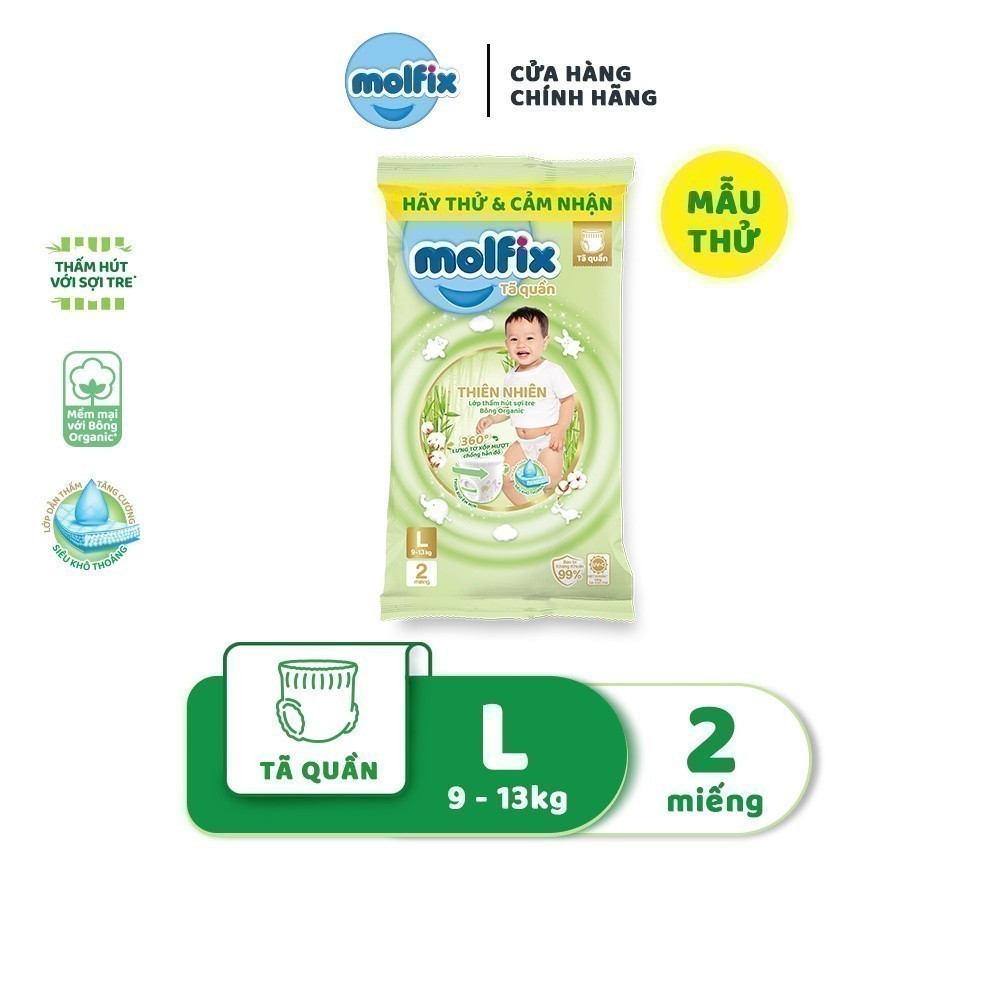 [Gift] Mẫu thử Tã quần thiên nhiên Molfix size L (2 miếng)