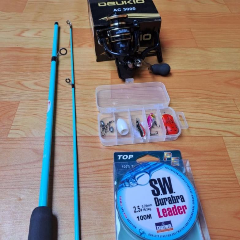 Bộ combo Cần Câu Lure Sói Xanh Kèm Máy AC 3000 và Hộp Mồi