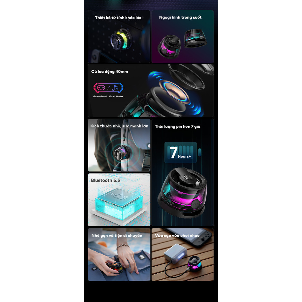 Loa Bluetooth Mini EDIFIER G200 | Tích Hợp Nam Châm | Thiết Kế Trong Suốt | Led RGB | Sử Dụng Tới 7H | Bảo Hành 15 Tháng | BigBuy360 - bigbuy360.vn