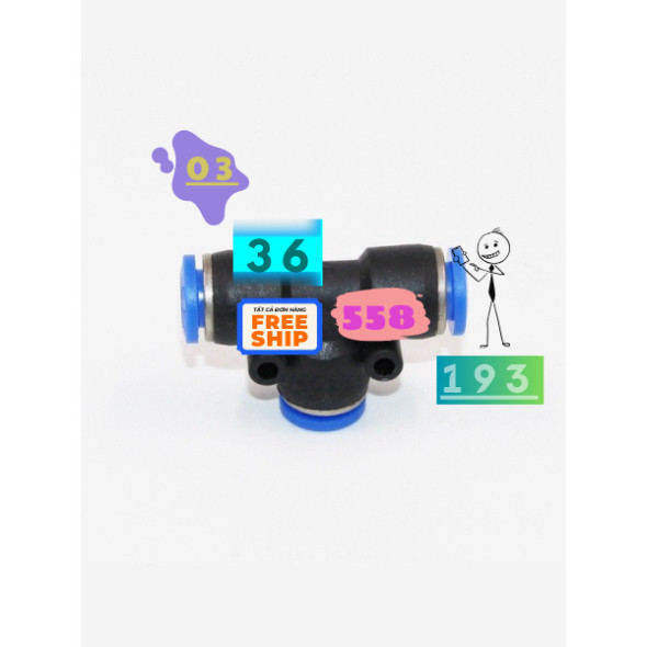 Khớp Nối Ống Khí Nén PE-4 Hình Chữ T/6/8/10/12/14/16Mm PE-16s PE-8 PE-6 PE-4 PE-10