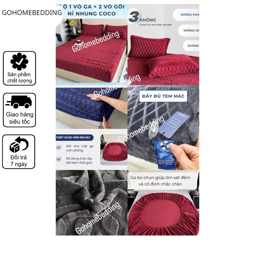 BỘ GA GỐI NỈ NHUNG COCO VỚI CÁC KÍCH THƯỚC M6/m8/2m2/m2 ga nỉ nhung coco chất nỉ nhung mềm mịn