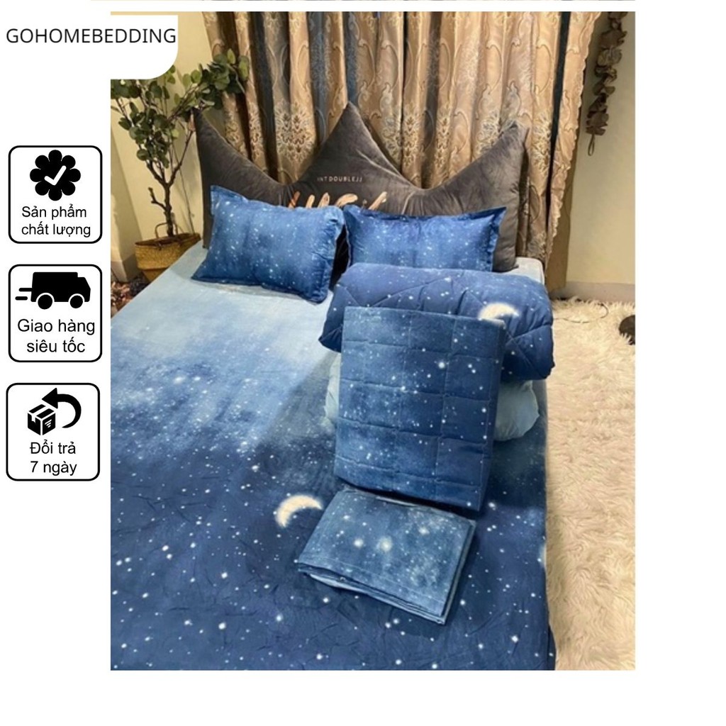 Chăn ga gối 5 món CHĂN PHAO dày dặn như hình chất liệu cotton poly cao cấp hàng đẹp loại 1