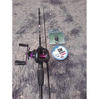  combo bộ cần câu lure sói đen kèm máy ngang titan ánh tím và phụ kiện 